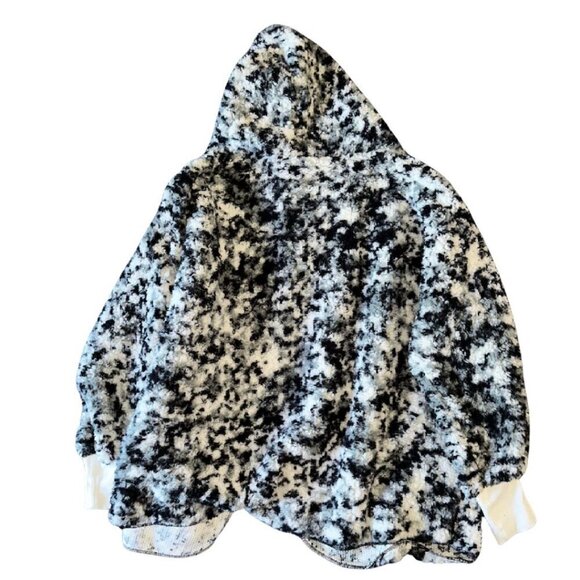 Hooded Black White Sherpa Jacket Open Front Lularoe Medium - Picture 2 of 10